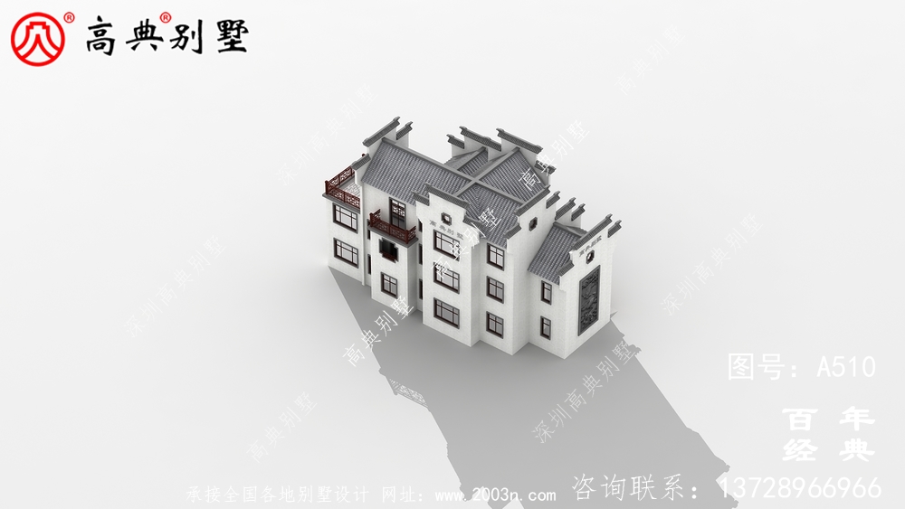 新农村三层徽派式住宅图纸_别墅设计图纸,新农村别墅,农村自建房设计