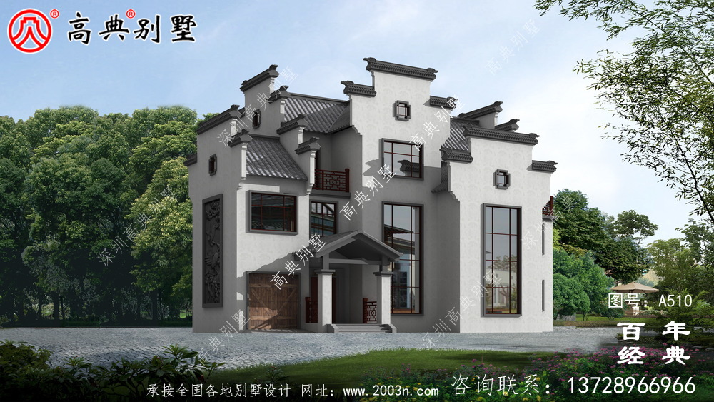 新农村三层徽派式住宅图纸_别墅设计图纸,新农村别墅,农村自建房设计