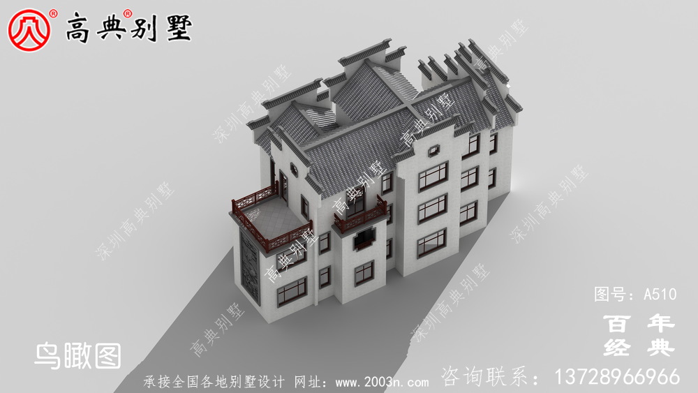 新农村三层徽派式住宅图纸_别墅设计图纸,新农村别墅,农村自建房设计