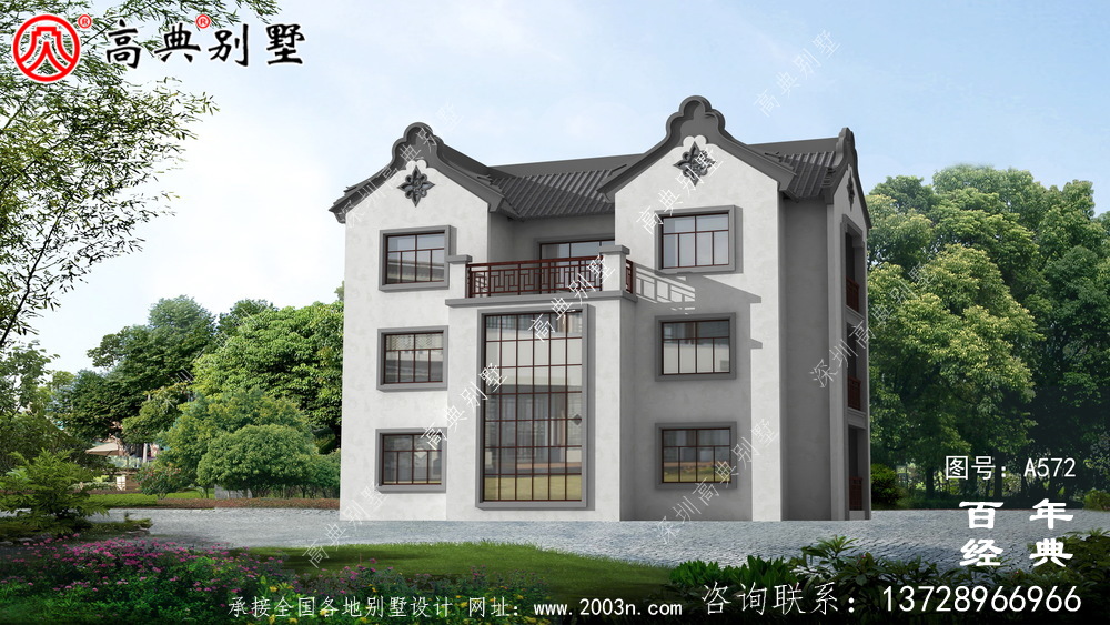 美丽的三层带车库别墅图纸_别墅设计图纸,新农村别墅,农村自建设计