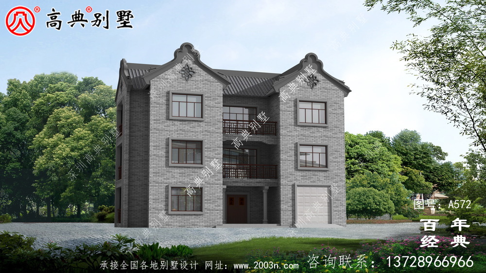 美丽的三层带车库别墅图纸_别墅设计图纸,新农村别墅,农村自建设计