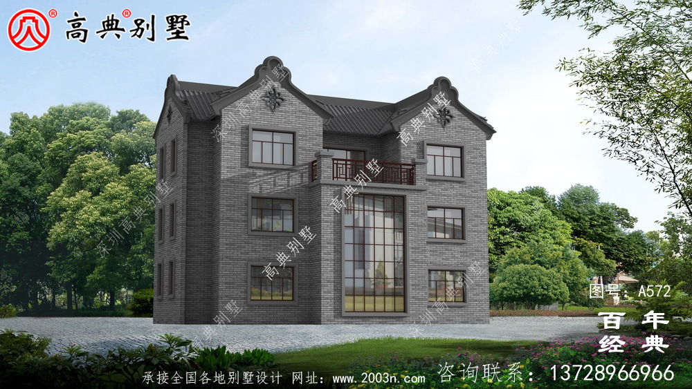 美丽的三层带车库别墅图纸_别墅设计图纸,新农村别墅,农村自建设计