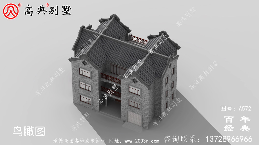 美丽的三层带车库别墅图纸_别墅设计图纸,新农村别墅,农村自建设计