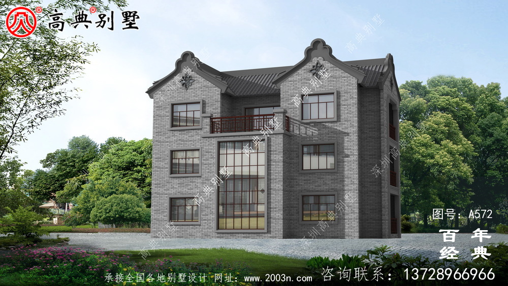 美丽的三层带车库别墅图纸_别墅设计图纸,新农村别墅,农村自建设计