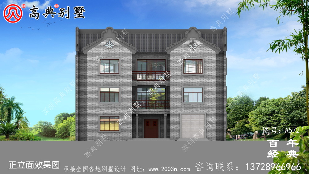 美丽的三层带车库别墅图纸_别墅设计图纸,新农村别墅,农村自建设计