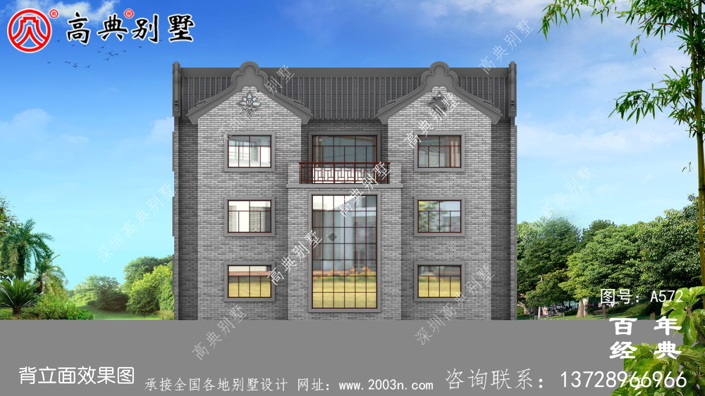 美丽的三层带车库别墅图纸_别墅设计图纸,新农村别墅,农村自建设计