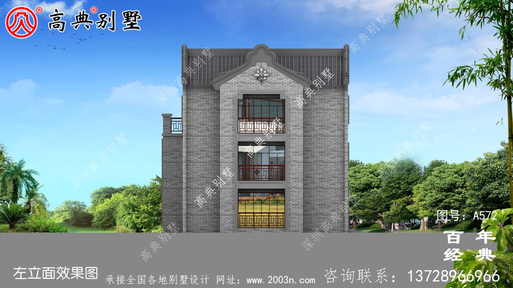 美丽的三层带车库别墅图纸_别墅设计图纸,新农村别墅,农村自建设计