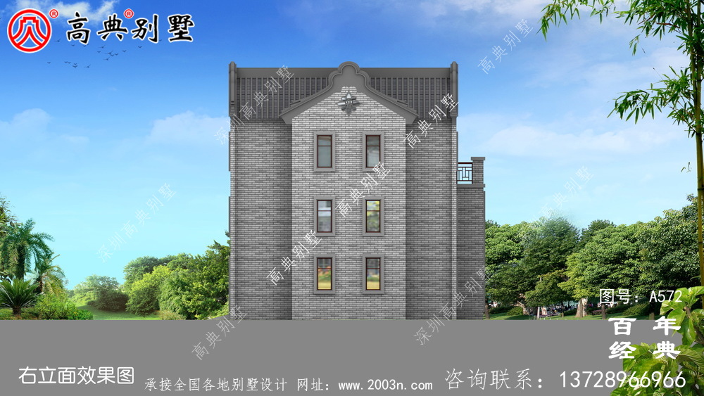 美丽的三层带车库别墅图纸_别墅设计图纸,新农村别墅,农村自建设计