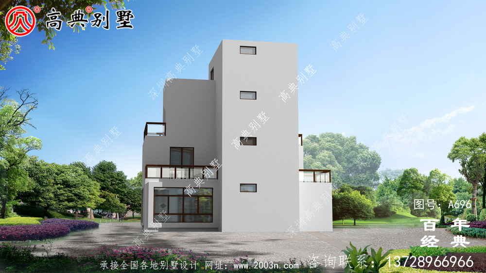 現(xiàn)代三層陽臺別墅圖紙與效果圖_三層住宅設計圖