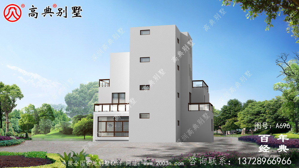 現(xiàn)代三層陽臺別墅圖紙與效果圖_三層住宅設計圖