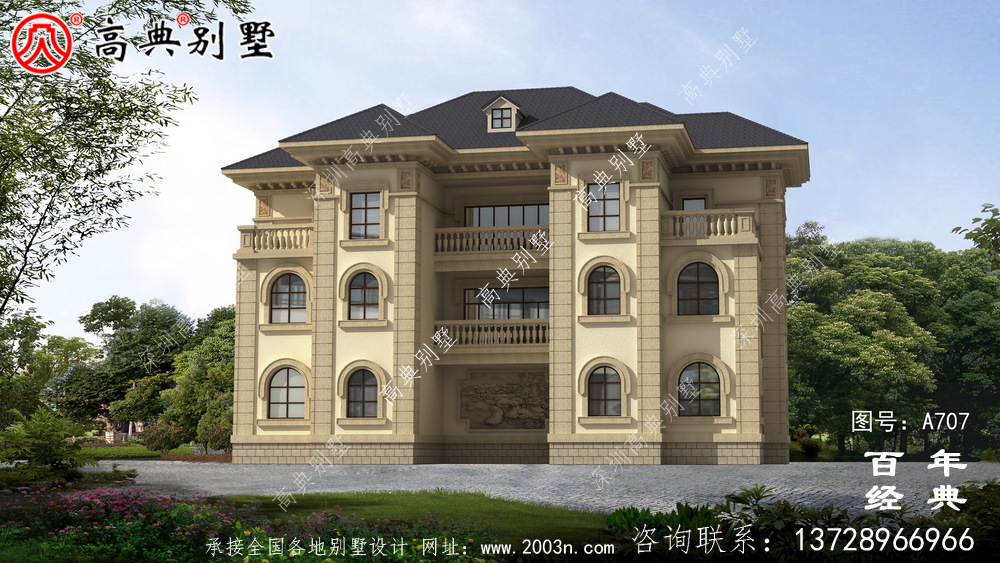 歐式三層適用型雙拼別墅設計效果圖