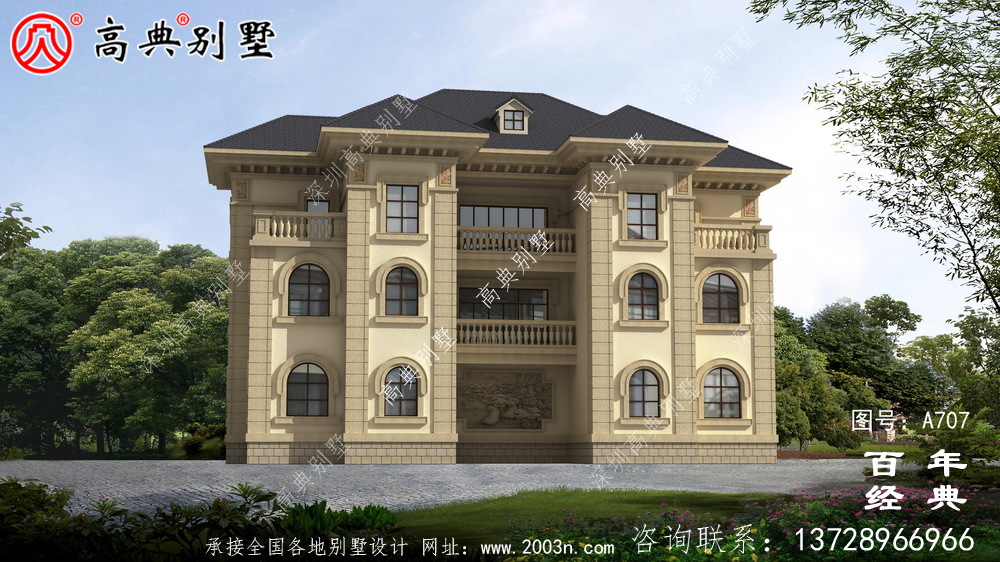 歐式三層適用型雙拼別墅設計效果圖