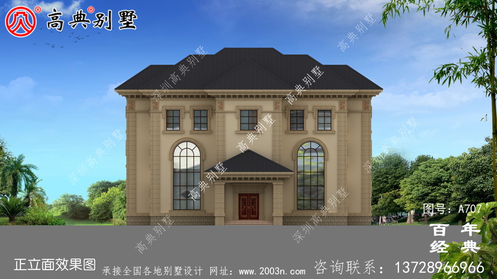 歐式三層適用型雙拼別墅設計效果圖