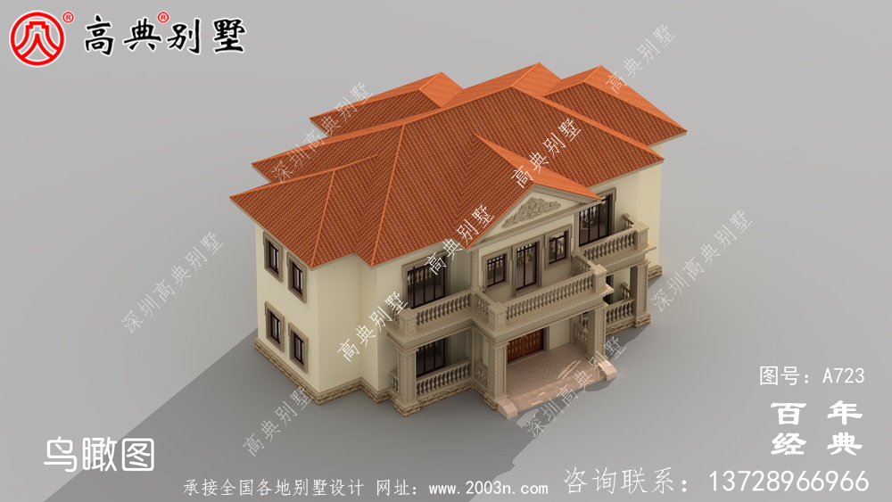 欧式二层阳台别墅设计图工程图纸_双层小别墅设计图纸