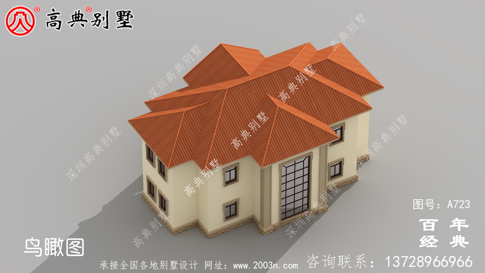 欧式二层阳台别墅设计图工程图纸_双层小别墅设计图纸