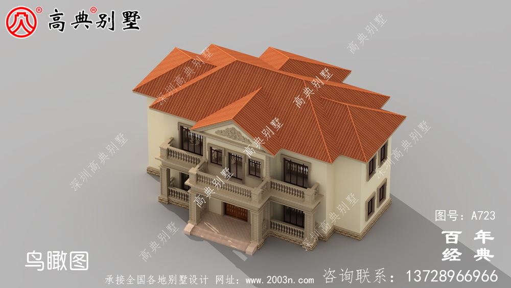 欧式二层阳台别墅设计图工程图纸_双层小别墅设计图纸