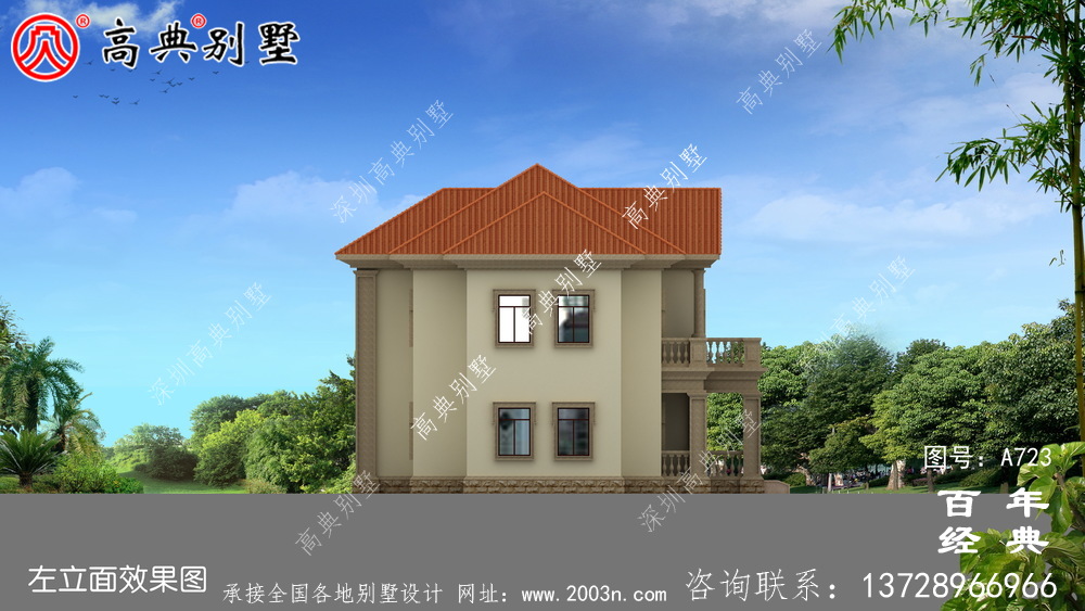 欧式二层阳台别墅设计图工程图纸_双层小别墅设计图纸
