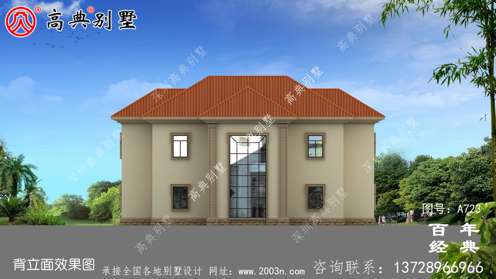 欧式二层阳台别墅设计图工程图纸_双层小别墅设计图纸