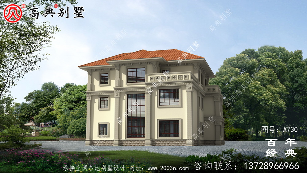 中式三層帶陽臺車庫別墅設(shè)計圖紙_三層別墅圖紙