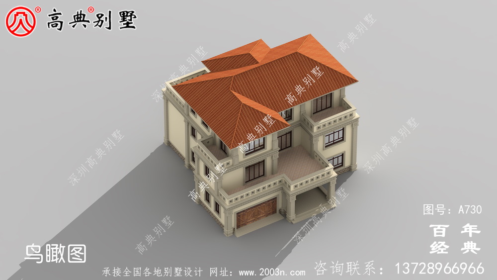 中式三層帶陽臺車庫別墅設(shè)計圖紙_三層別墅圖紙