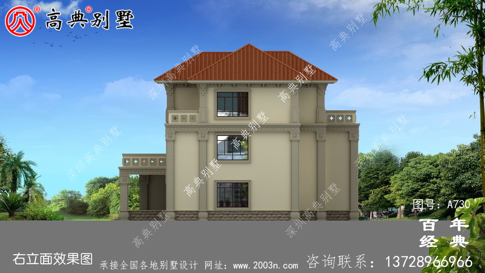 中式三層帶陽臺車庫別墅設(shè)計圖紙_三層別墅圖紙