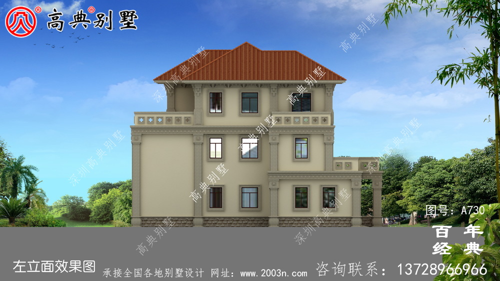 中式三層帶陽臺車庫別墅設(shè)計圖紙_三層別墅圖紙