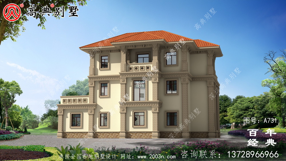 歐式三層復式別墅設計圖和效果圖_三層別墅設計圖