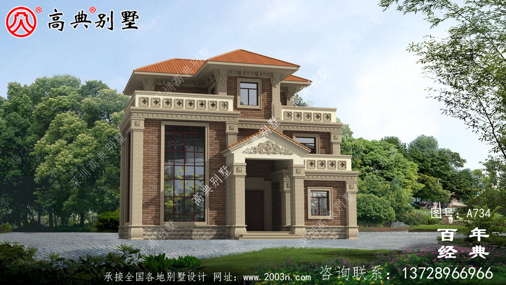 現代中式三層別墅設計圖紙_三層自建房設計圖設計效果圖