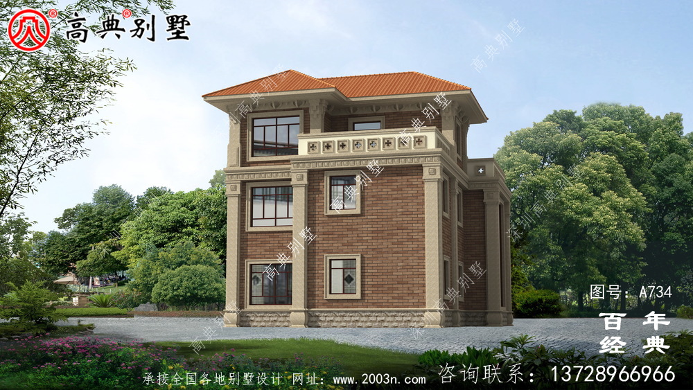 現代中式三層別墅設計圖紙_三層自建房設計圖設計效果圖