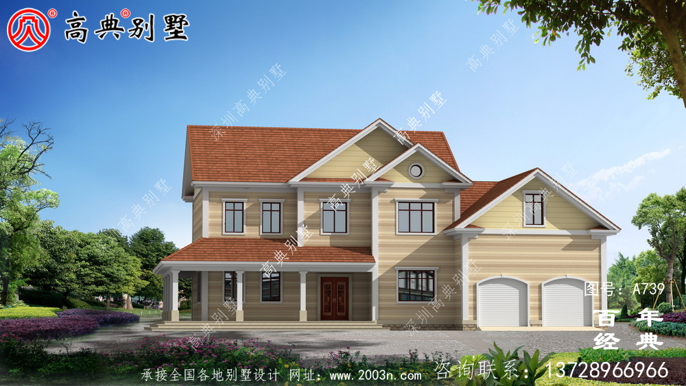 美式二层别墅设计施工图与效果图_二层住宅设计图