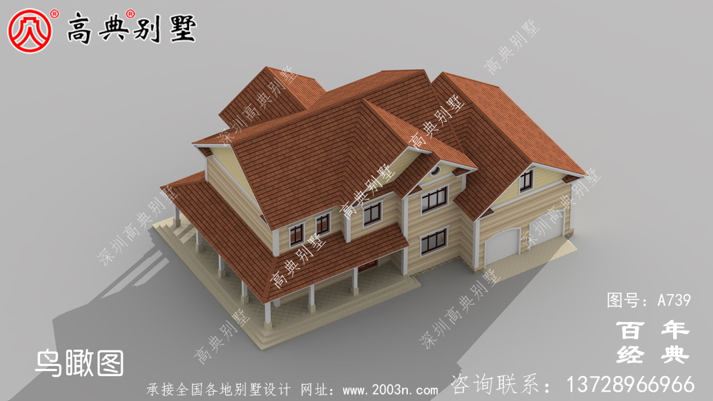 美式二层别墅设计施工图与效果图_二层住宅设计图