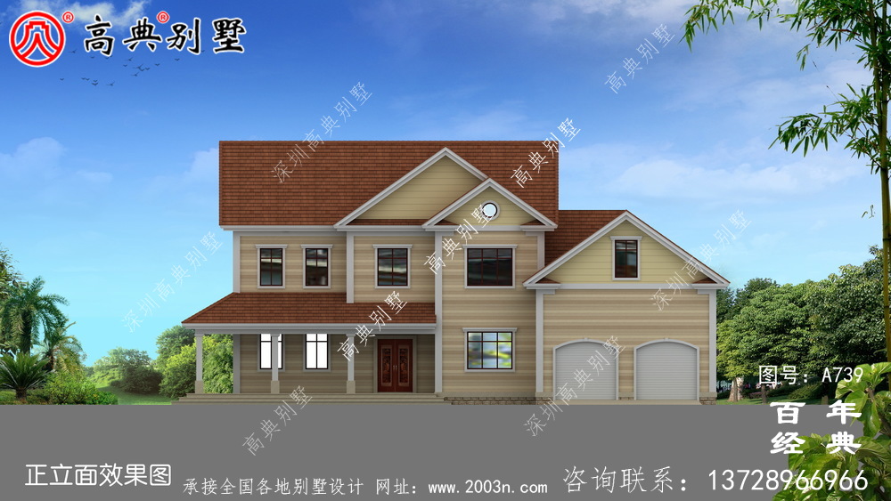 美式二层别墅设计施工图与效果图_二层住宅设计图