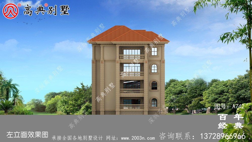 四层豪华欧式别墅外观效果图及施工图_四层别墅设计图纸