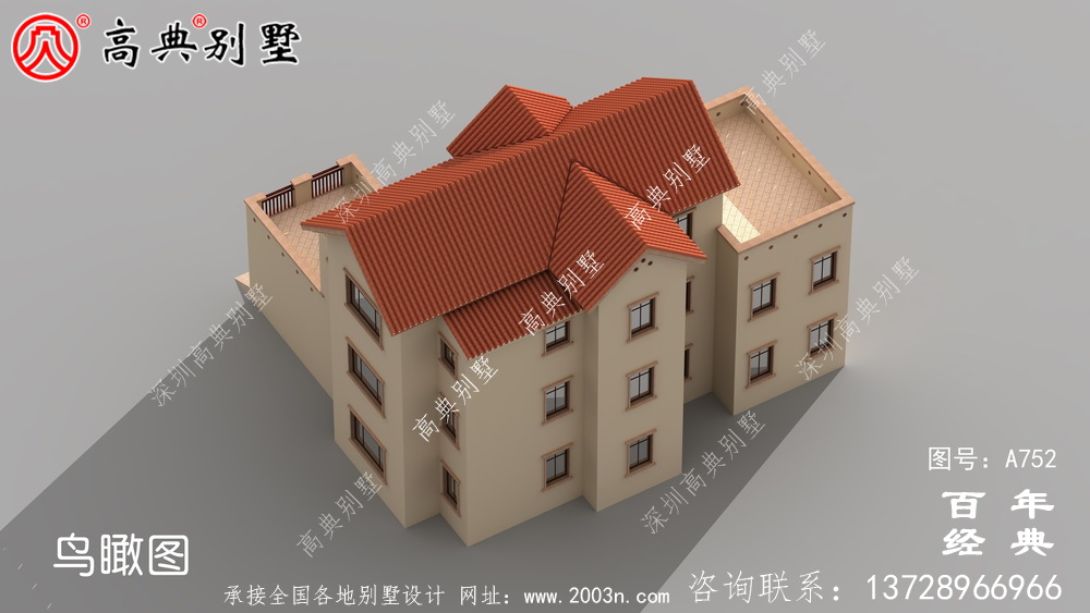歐式三層帶陽臺車庫別墅設計工程圖紙_三層別墅效果圖