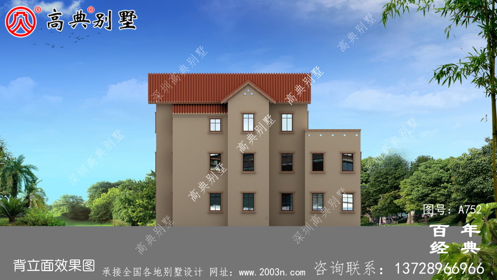 歐式三層帶陽臺車庫別墅設計工程圖紙_三層別墅效果圖