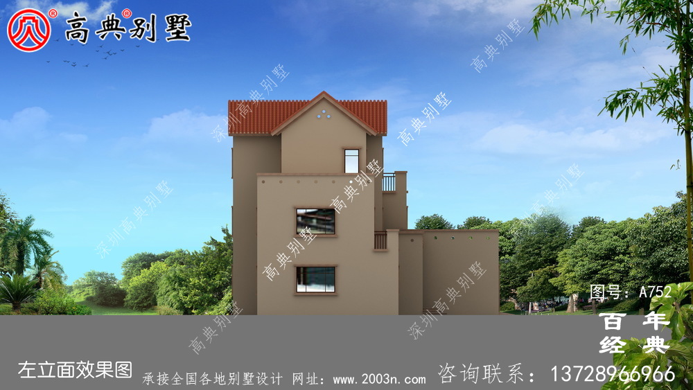 歐式三層帶陽臺車庫別墅設計工程圖紙_三層別墅效果圖