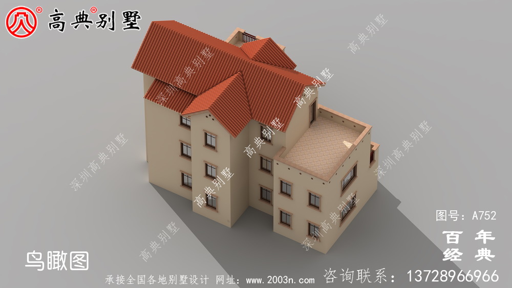 歐式三層帶陽臺車庫別墅設計工程圖紙_三層別墅效果圖
