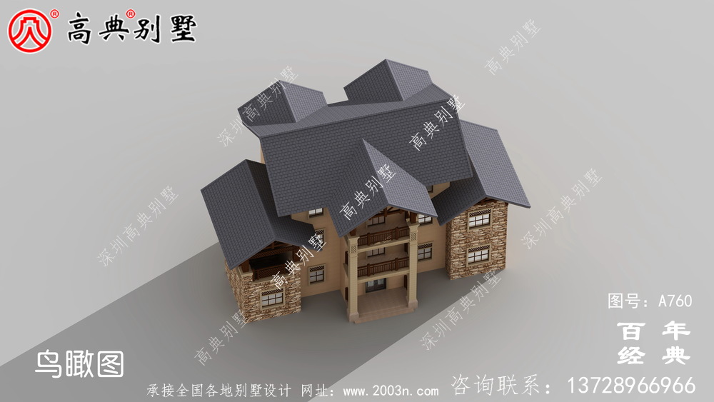  高檔三層別墅外觀效果圖_別墅設計圖紙