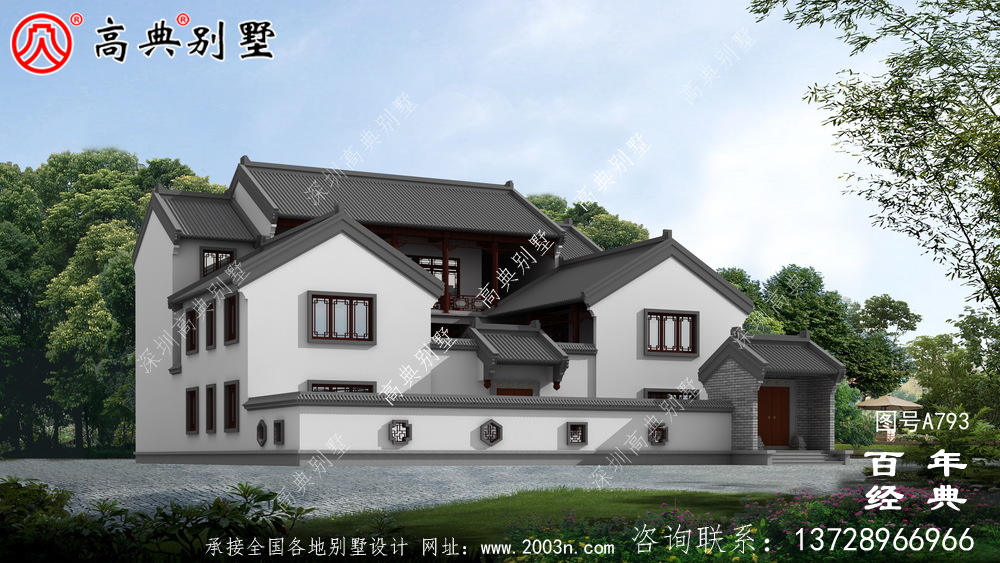 中式三層四合院別墅設計圖紙及設計效果圖_鄉村三層別墅設計圖