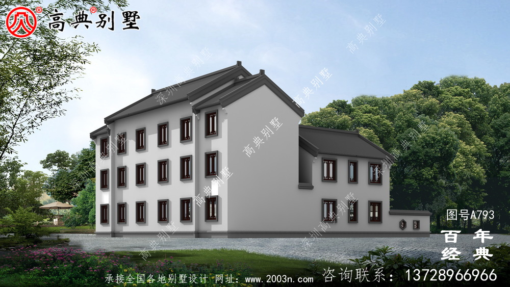 中式三層四合院別墅設計圖紙及設計效果圖_鄉村三層別墅設計圖