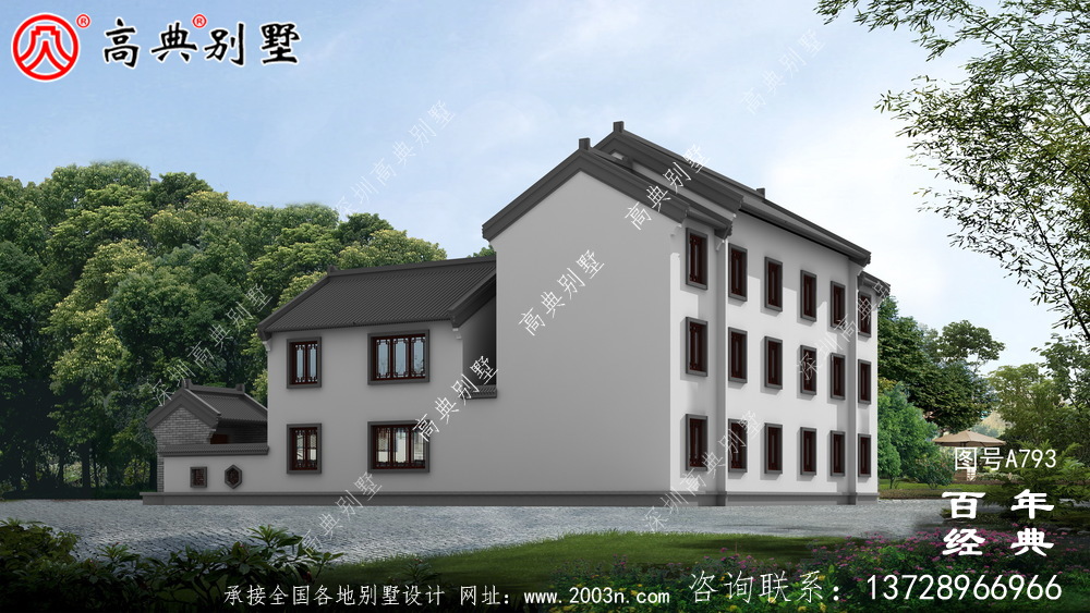 中式三層四合院別墅設計圖紙及設計效果圖_鄉村三層別墅設計圖