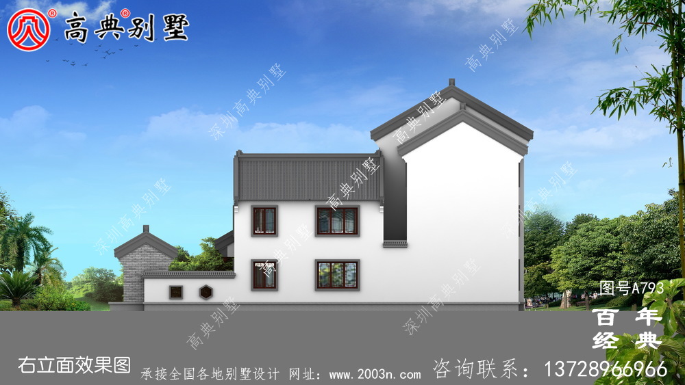 中式三層四合院別墅設計圖紙及設計效果圖_鄉村三層別墅設計圖