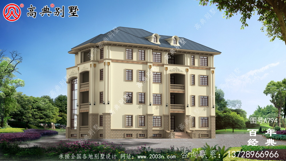 歐式四層帶車庫豪華別墅工程圖紙_四層歐式別墅設計效果圖