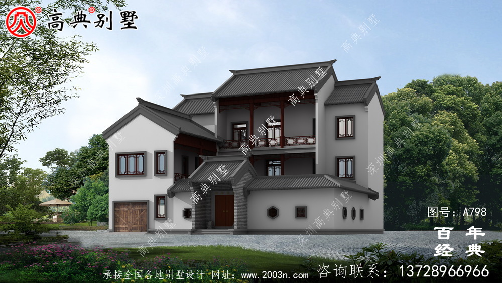 農村三層中式住宅設計圖及效果圖_農村三層別墅圖