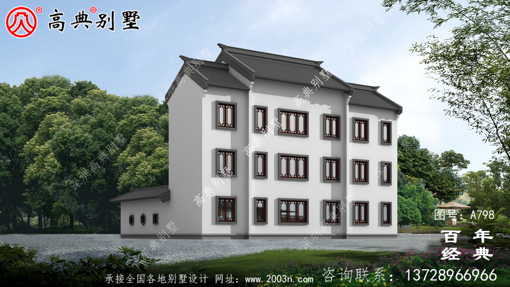 農村三層中式住宅設計圖及效果圖_農村三層別墅圖