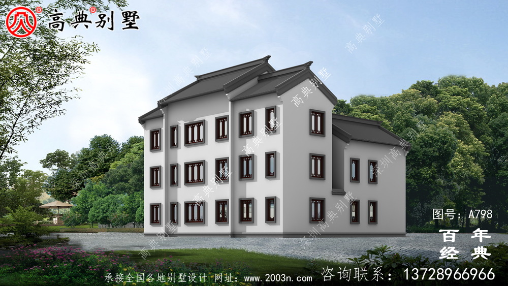 農村三層中式住宅設計圖及效果圖_農村三層別墅圖