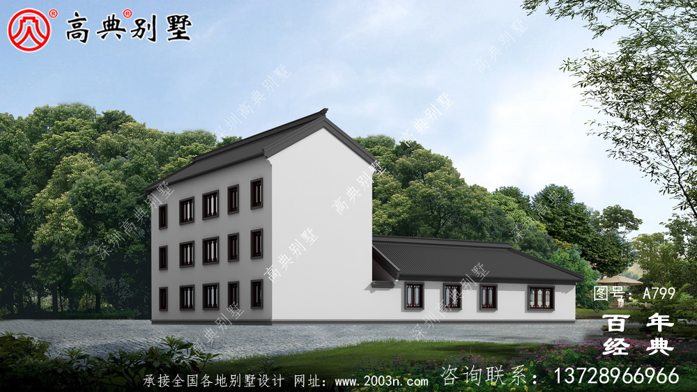 中式風格三層帶車庫別墅設計圖紙及效果圖_三層房屋設計圖紙