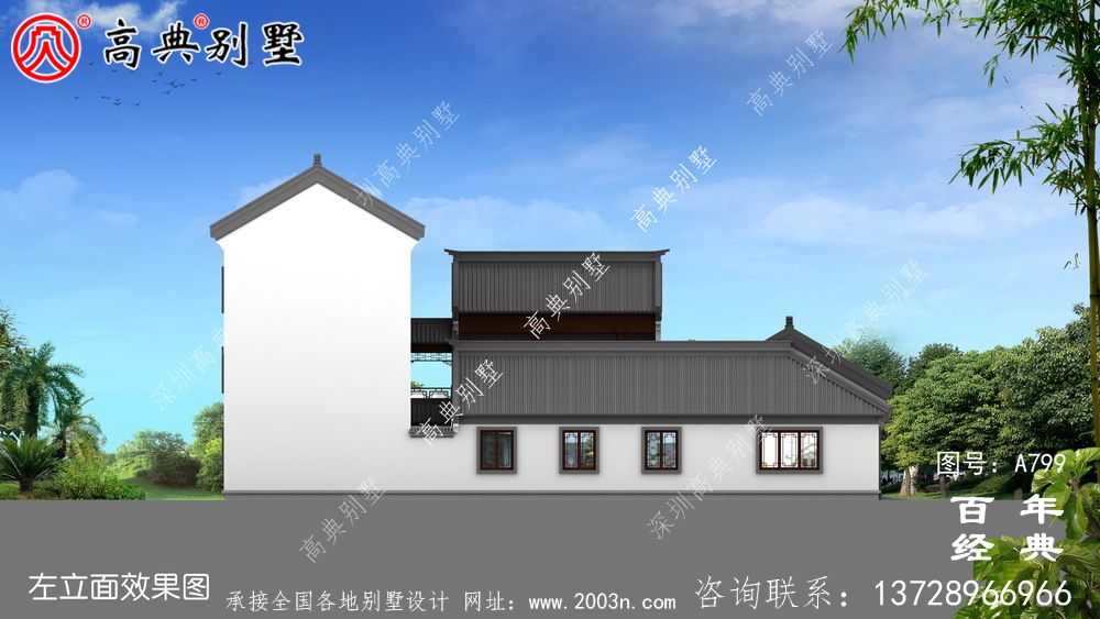 中式風格三層帶車庫別墅設計圖紙及效果圖_三層房屋設計圖紙