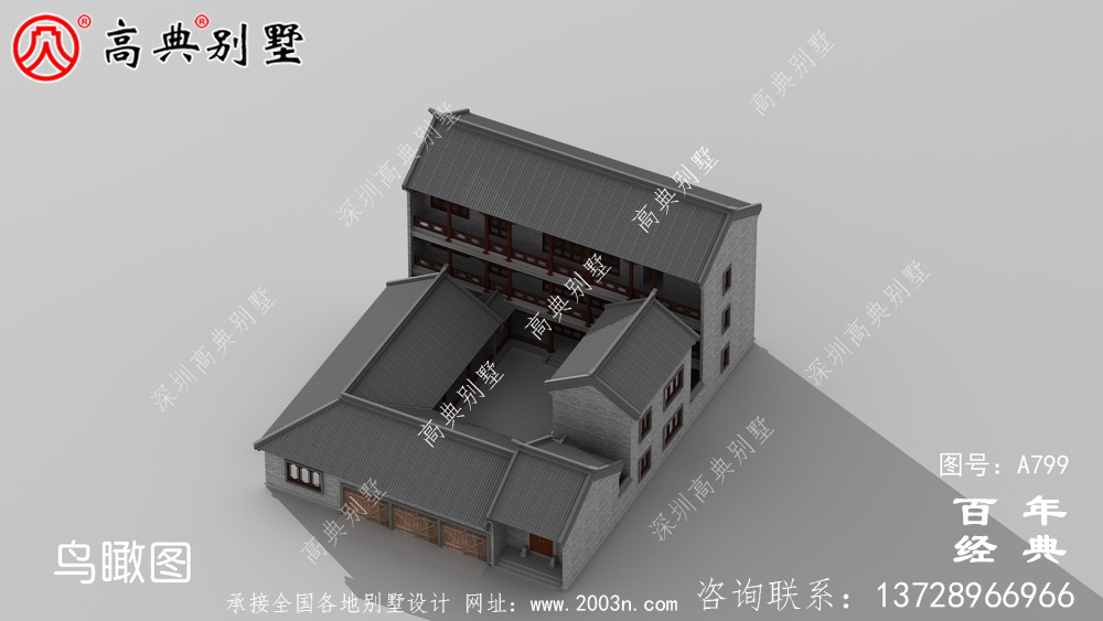 中式风格三层带车库别墅设计图纸及效果图_三层房屋设计图纸