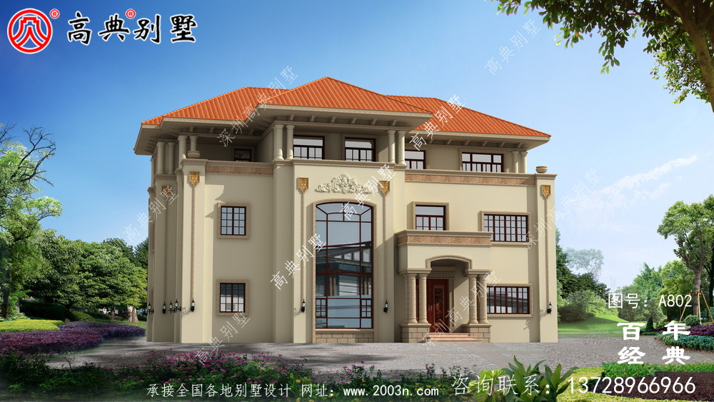 歐式三層舒適別墅設計圖和效果圖_鄉村三層別墅設計圖